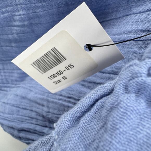 Apiece‎ Apart Bene Dress Blue Cotton Crepe Muslin Ruffle Balloon Sleeves Size 10 - Picture 5 of 9